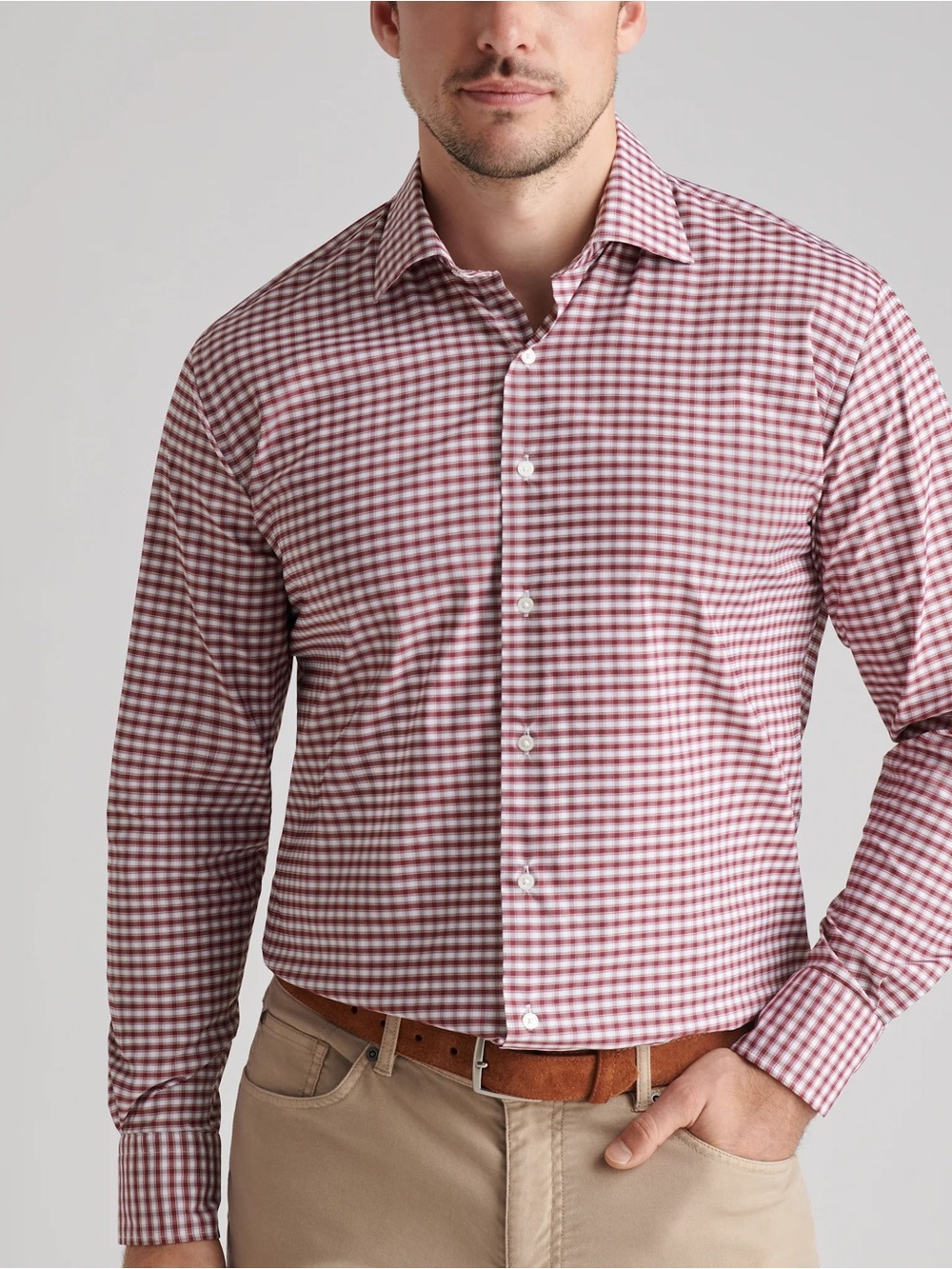 PETER MILLAR RED CHECK BUTTON DOWN SHIRT SIZE 15 PERFECT CONDITION 100% COTTON